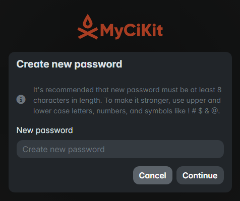 Create new password view