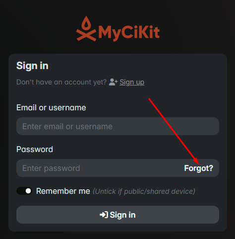 Forgot password link on user signin view