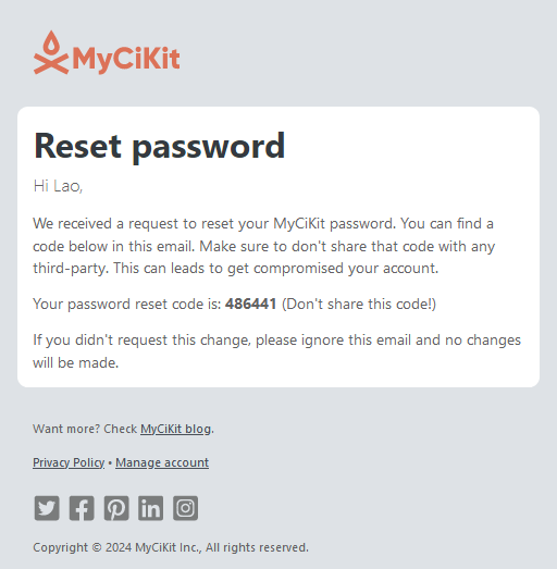 Password reset email