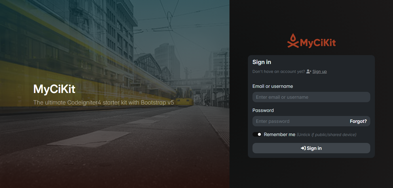 User sign-in page