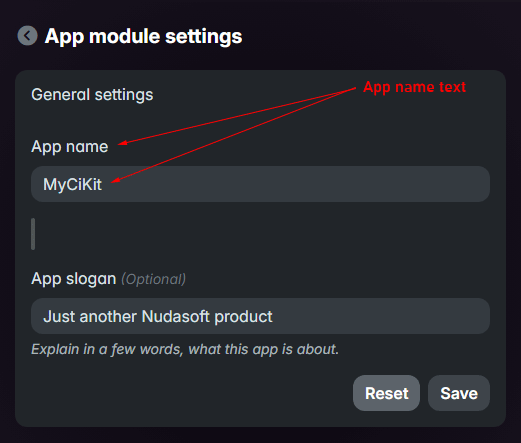 Change app name in app module settings