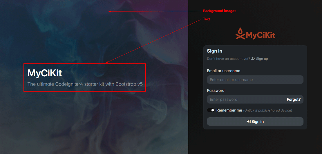 Change text and background images on user signin page