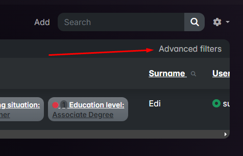 Read view advanced filters link