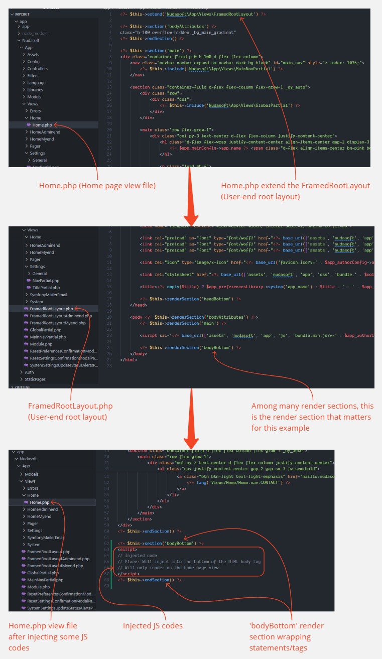 Injecting codes into a specific file