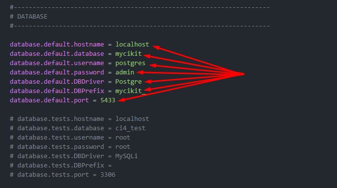 Database configs in the env file